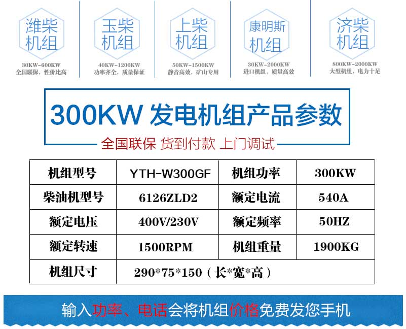 100KW发电机组产品参数