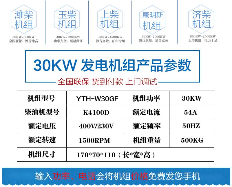 30KW发电机组产品参数